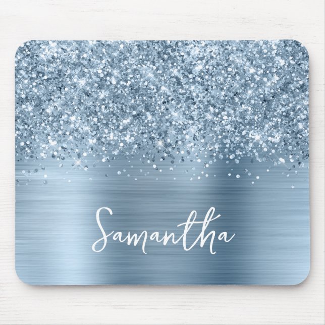 Glittery Light Blue Glam Name Mousepad (Vorne)