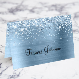 Glittery Light Blue Individual Name Platzkarten Tischnummer