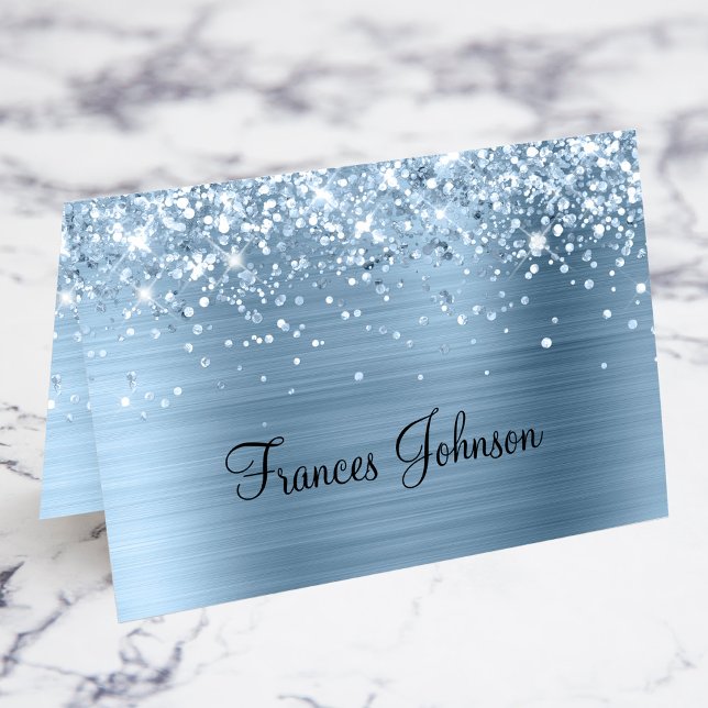 Glittery Light Blue Individual Name Platzkarten Tischnummer (Fold Your Own Individual Place Cards)