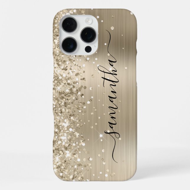 Glittery Light Gold Metallic Girly Signature iPhone Hülle (Rückseite)