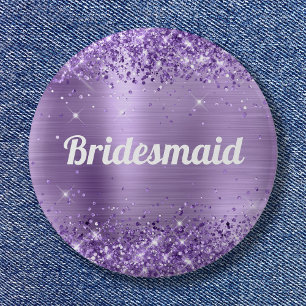 Glittery Light Lila Foil Bridesmaid Button