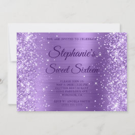 Glittery Light Lila Foil Monogram 16 . Geburtstag Einladung