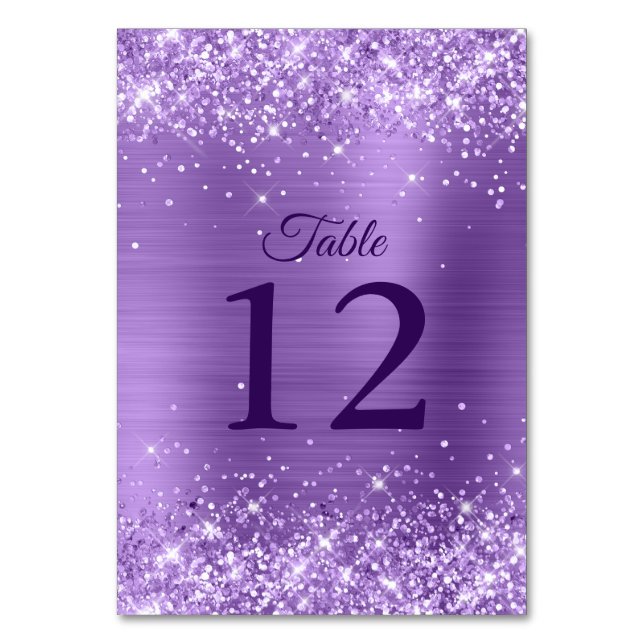 Glittery Light Lila Foil Wedding Tischnummer (Vorderseite)