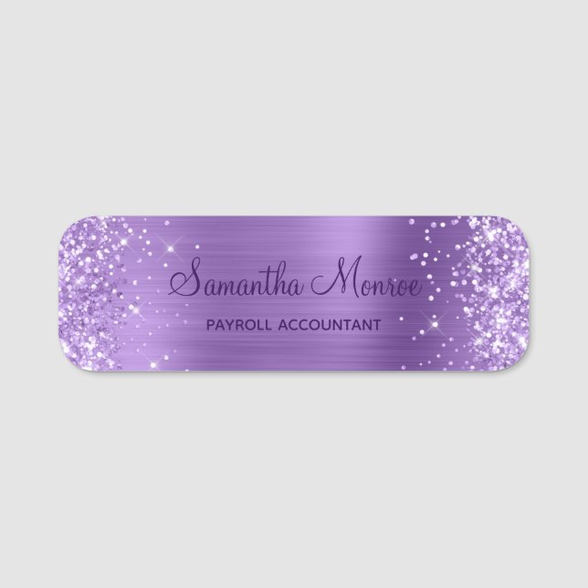 Glittery Light Lila Metallic Foil Namensschild (Vorderseite)