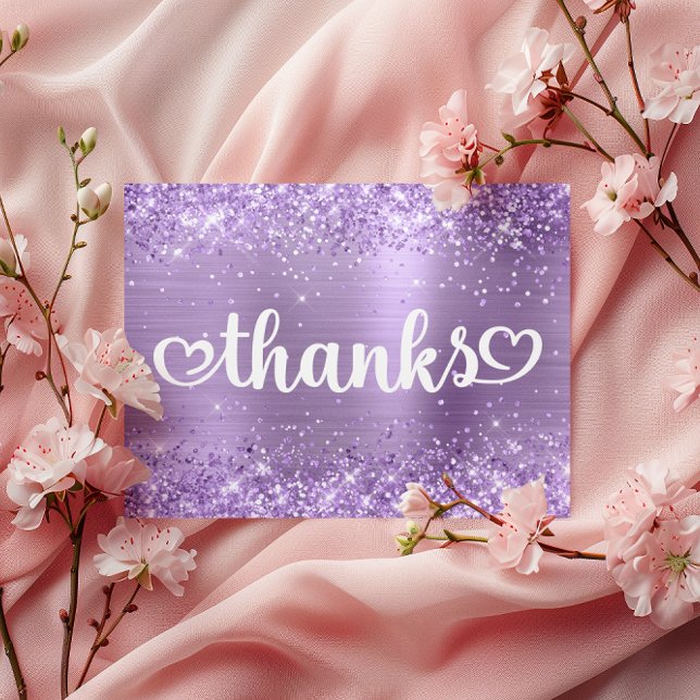 Glittery Light Lila Niedlich Hearts Sweet 16 Danke Postkarte (Glittery Light Purple Cute Hearts Sweet 16 Thanks Postcard)