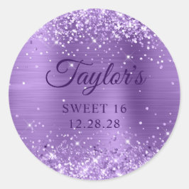 Glittery Light Lila Sweet 16 Runder Aufkleber