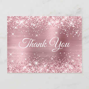 Glittery Light Pink Foil Babydusche Vielen Dank Postkarte
