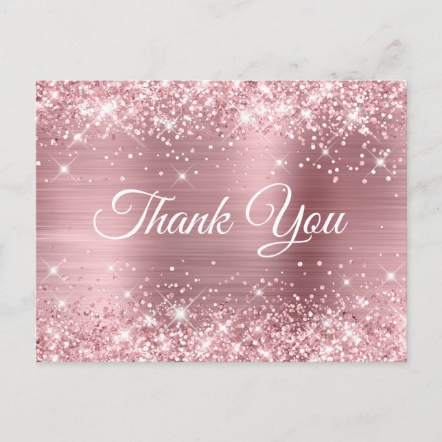 Glittery Light Pink Foil Babydusche Vielen Dank Postkarte (Vorderseite)