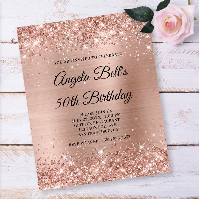 Glittery Light Rose Gold 50. Geburtstag Papier Fly (Von Creator hochgeladen)