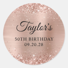 Glittery Light Rose Gold Foil 50. Geburtstag Runder Aufkleber