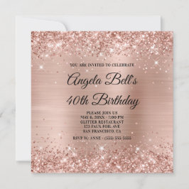 Glittery Light Rose Gold Foil Extravagant Monogram Einladung