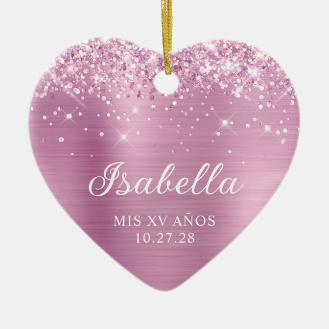 Glittery Light Rose Pink Foil Mis XV Anos Foto Keramik Ornament (Vorne)