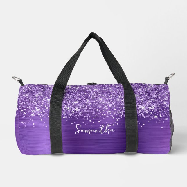 Glittery Lila Amethyst Glam Name Duffle Bag (Vorderseite)