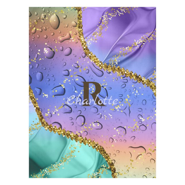 Glittery Lila, Aqua Blue und Emerald Green Ombre Tischdecke (Vorderseite)