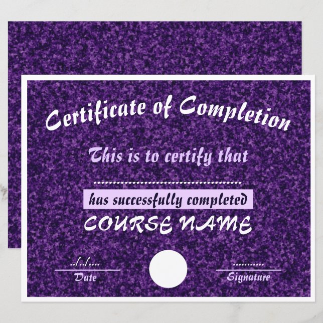 Glittery Lila Certificate of Completion (Vorne/Hinten)