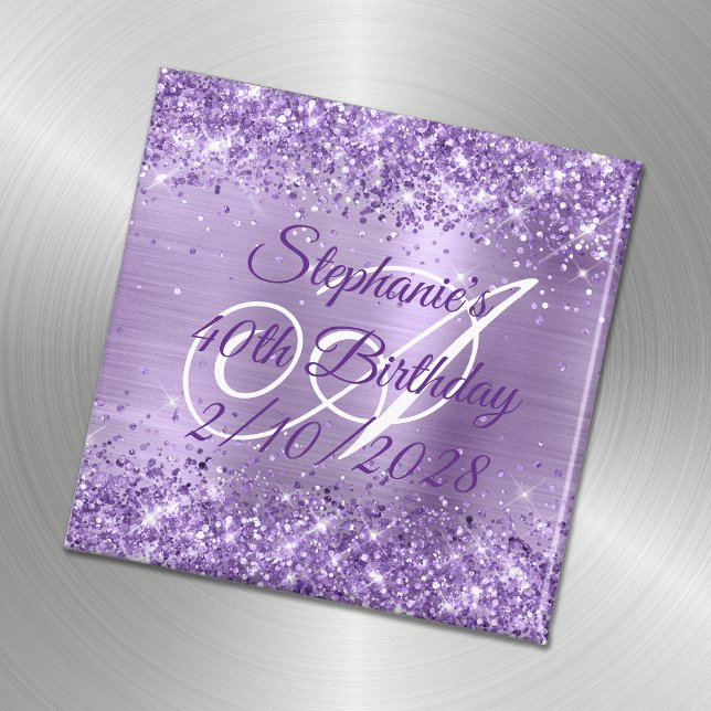 Glittery Lila Foil Extravagant Monogram 40. Geburt Magnet (Von Creator hochgeladen)
