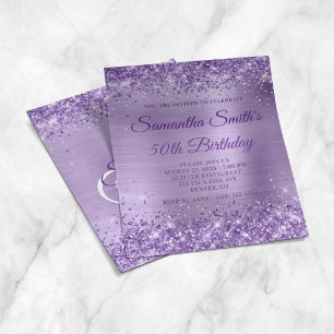 Glittery Lila Foil Monogram 50. Geburtstag Einladu Flyer