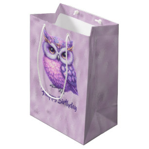 Glittery Lila Owl auf einem Lila Hintergrund Mittlere Geschenktüte