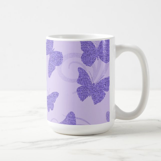 Glittery Lilac Butterflies Zweifarbige Tasse (Rechts)