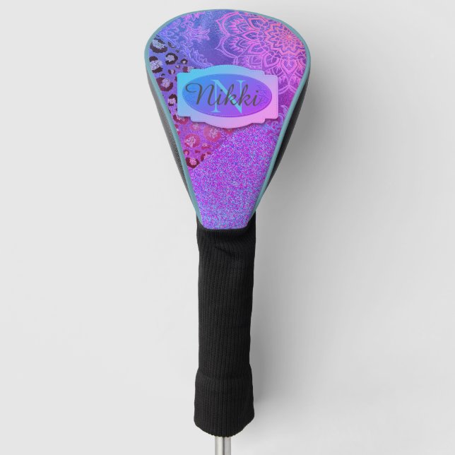 Glittery Lotus Leopard Monogram Golf Headcover (Vorderseite)