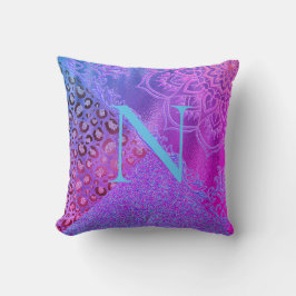 Glittery Lotus Leopard Monogram Kissen