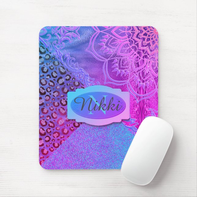 Glittery Lotus Leopard Monogram Mousepad (Mit Mouse)