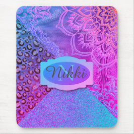 Glittery Lotus Leopard Monogram Mousepad