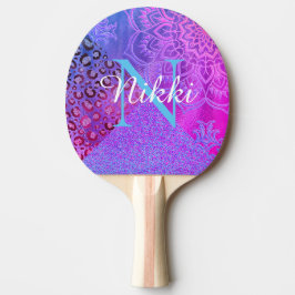 Glittery Lotus Leopard Monogram Pong Paddle Tischtennis Schläger