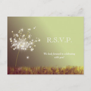 Glittery Meadow Dandelions Wedding RSVP Einladungspostkarte