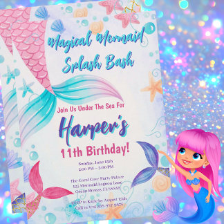 Glittery Mermaid Magical Birthday Party Einladung