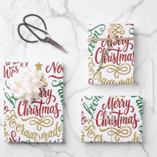 Glittery Merry Christmas and Joy Typography Geschenkpapier Set