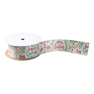 Glittery Merry Christmas and Joy Typography Satinband