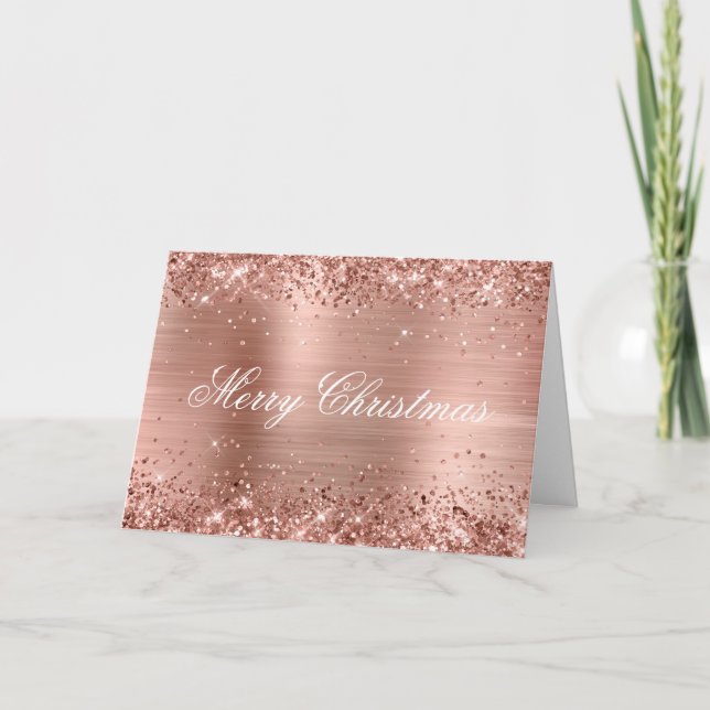 Glittery Metallic Rose Gold Family Photo Karte (Vorderseite)