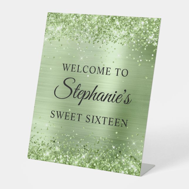 Glittery Mint Green Foil 16. Geburtstag Sockelschild (Vorderseite)