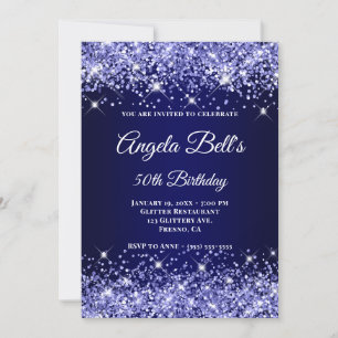 Glittery Navy Blue Ombre Extravagant Monogram Einladung
