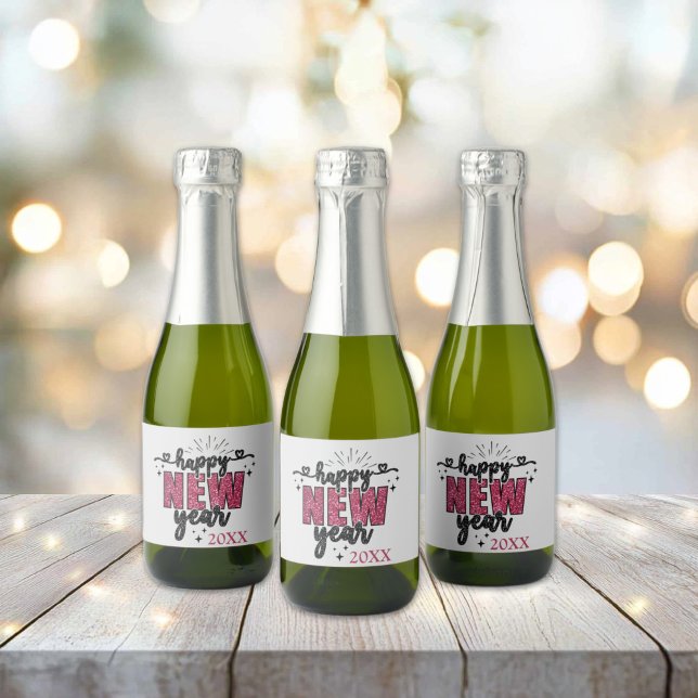 Glittery New Year's Eve Party (Glittery New Years Party Mini Sparkling Wine Bottle Labels)