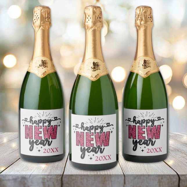Glittery New Year's Eve Party (Glittery New Years Party Sparkling Wine Bottle Label)
