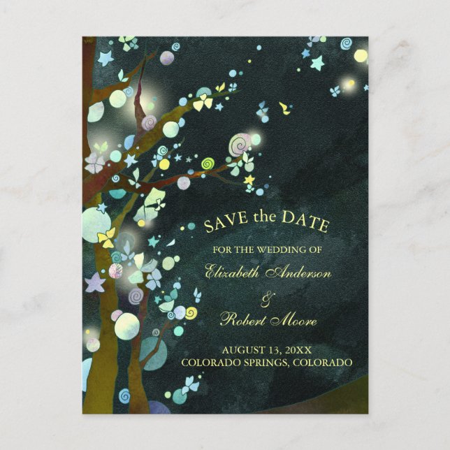Glittery Night Wedding Save the Date Ankündigungspostkarte (Vorderseite)