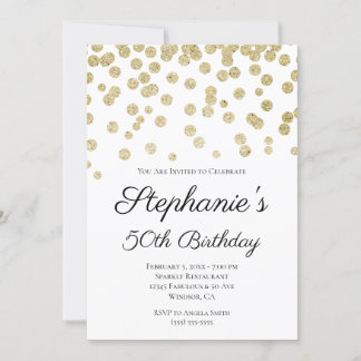 Glittery Pale Gold Confetti Elegant 50. Geburtstag Einladung