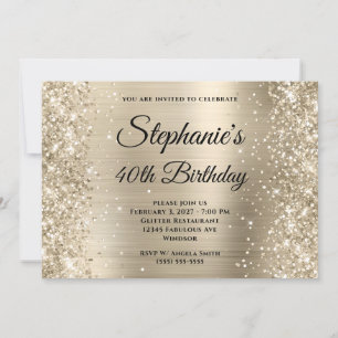 Glittery Pale Gold Extravagant Monogram 40. Geburt Einladung