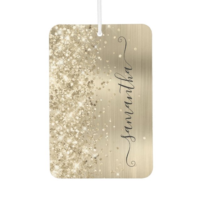 Glittery Pale Gold Foil Girly Signature Photo Autolufterfrischer (Vorderseite)