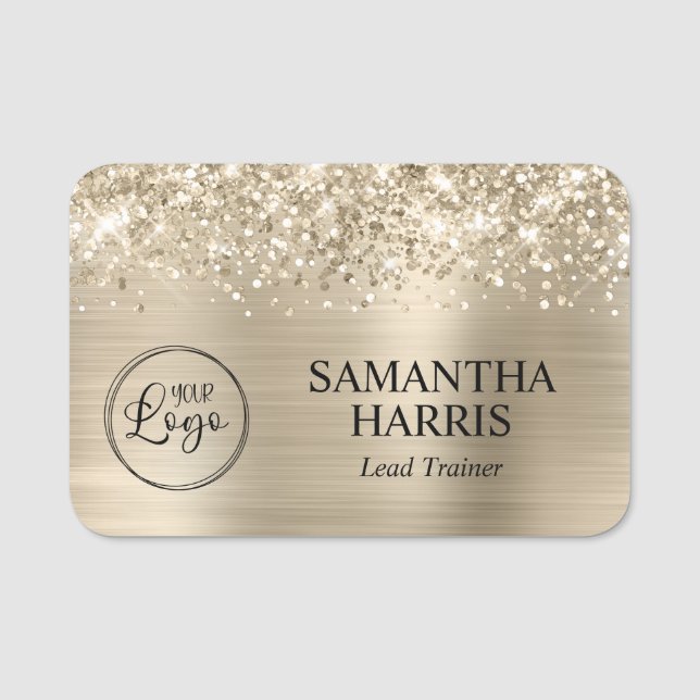 Glittery Pale Gold Foil Logo Namensschild (Vorderseite)