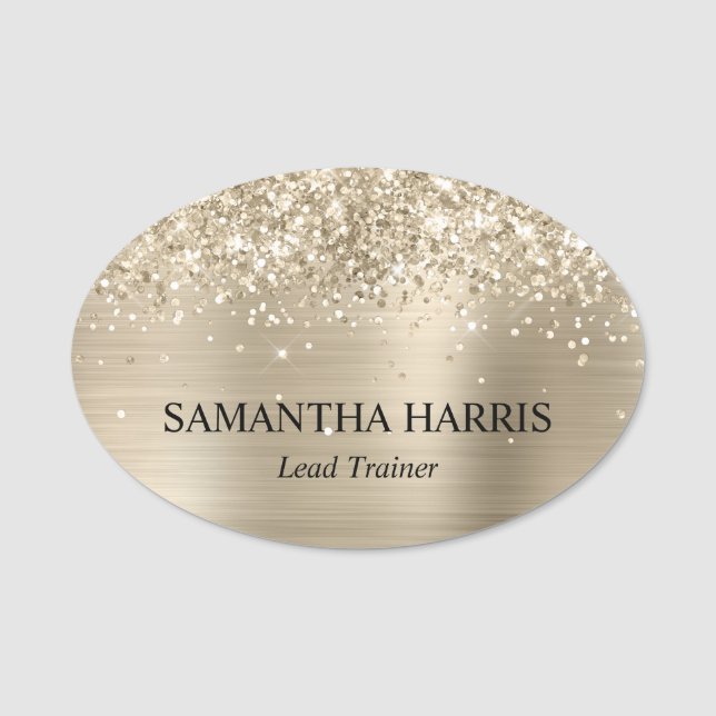 Glittery Pale Gold Foil Rectangle Logo Namensschild (Vorderseite)
