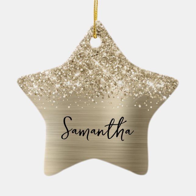 Glittery Pale Gold Glam Name Star Keramik Ornament (Vorne)