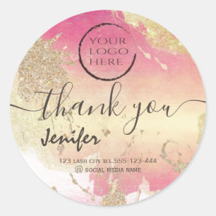 Glittery pastel Aquarell Logo-Skript danke Runder Aufkleber