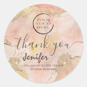 Glittery pastel Aquarell Logo-Skript danke Runder Aufkleber