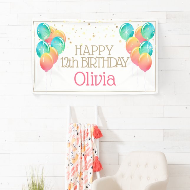 Glittery Pastels Girl's Happy Birthday Banner (Insitu)