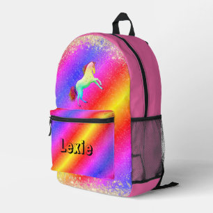 Glittery Pastels Rainbow Unicorn Personalisiert Bedruckter Rucksack