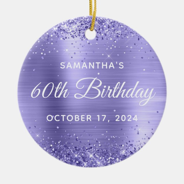 Glittery Periwinkle Foil 60. Geburtstag Keramik Ornament (Vorne)