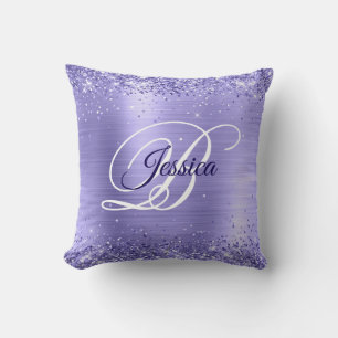 Glittery Periwinkle Foil Extravagant Monogram Kissen